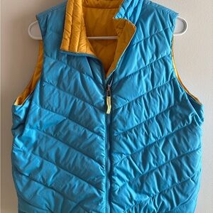 Women’s Blue and Yellow Reversible Puffer Vest